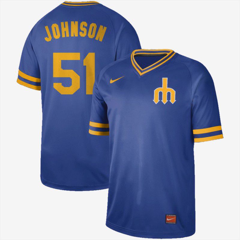 Men Seattle Mariners 51 Johnson Blue Nike Cooperstown Collection Legend V-Neck MLB Jersey